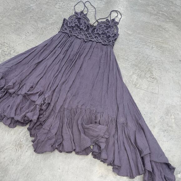 Free People Dress Womens Extra Small Adella Slip Gray Mini FP One Lace Ruffle - Picture 6 of 6